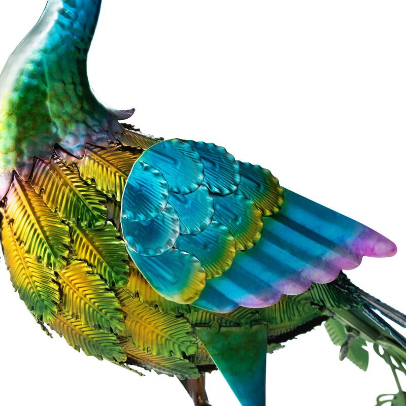 Glitzhome Metal Standing Peacock Garden Statue with Stakes for Indoor Outdoor