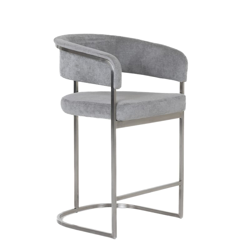 Modrest Sebastian Modern Grey Fabric & Stainless Steel Counter Chair