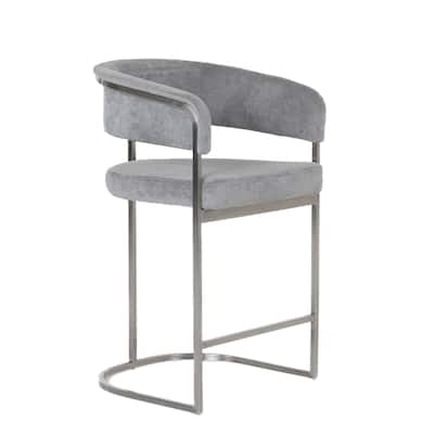 Modrest Sebastian Modern Grey Fabric & Stainless Steel Counter Chair