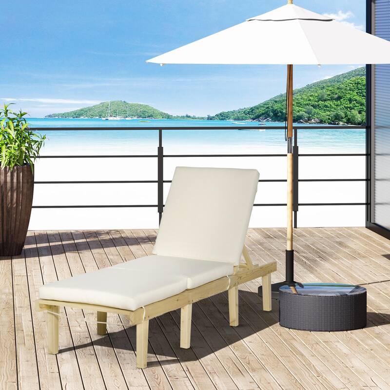 Outdoor Solid Wood Frame Recliner with Adjustable Backrest and Cushion