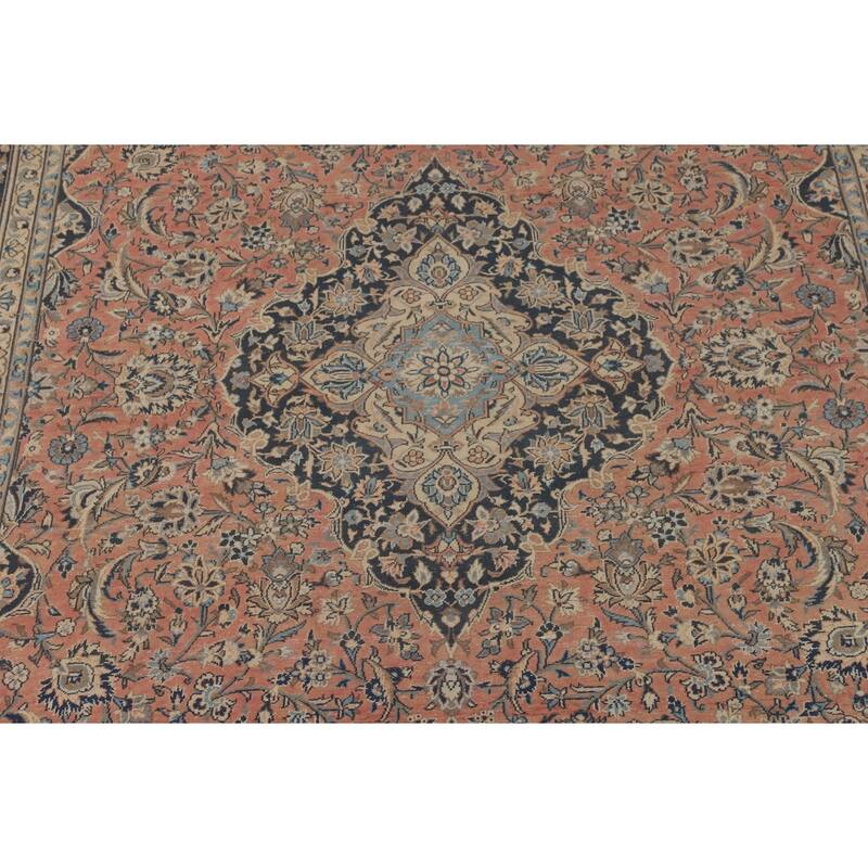 Pink Kashan Persian Large Vintage Area Rug Handmade Wool Carpet - 9'6" x 15'7"