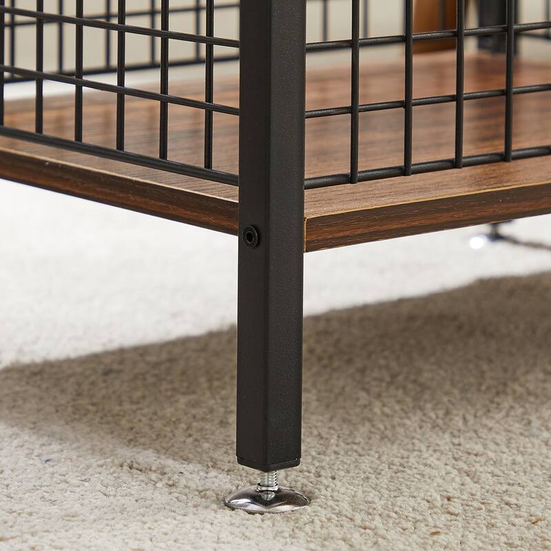 27.5" Tall Nightstand with 1-Drawer and Open Storage Shelf, Metal Frame and Fence Sofa End Table (Set of 2)