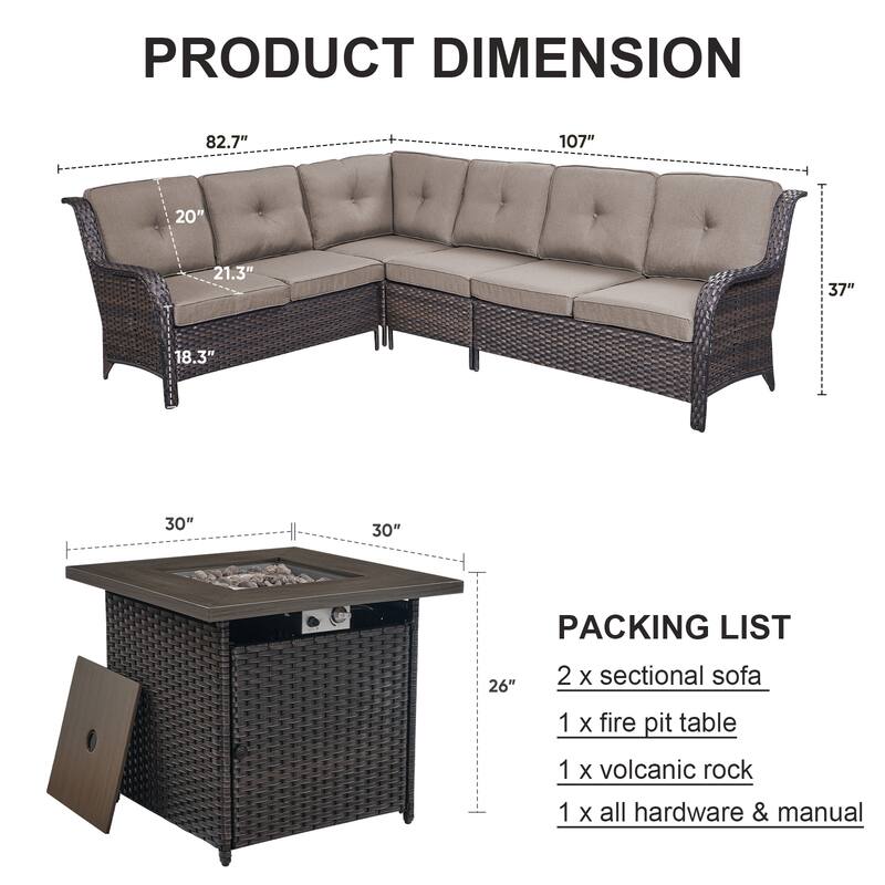Outdoor Sectional Patio Sofa with Fire Pit Table