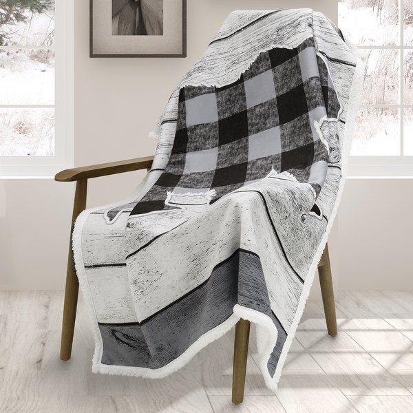 Premium Animal Sherpa Throw Blanket 60in x 48in Buffalo Bear