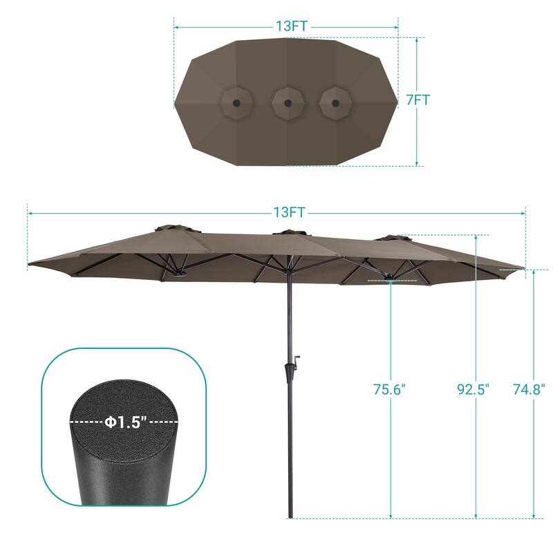 BONOSUKI 13 x 7.2Ft Double-Sided Patio Umbrella with Large Canopy Outdoor Table Umbrella for Garden and pool, Navy Blue