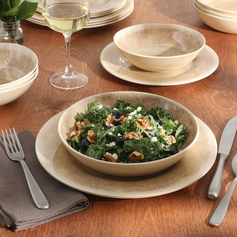 Gibson Home Casper Court 16-Piece Melamine Dinnerware Set - Reactive Glaze Look Plates and Bowls, Service for 4