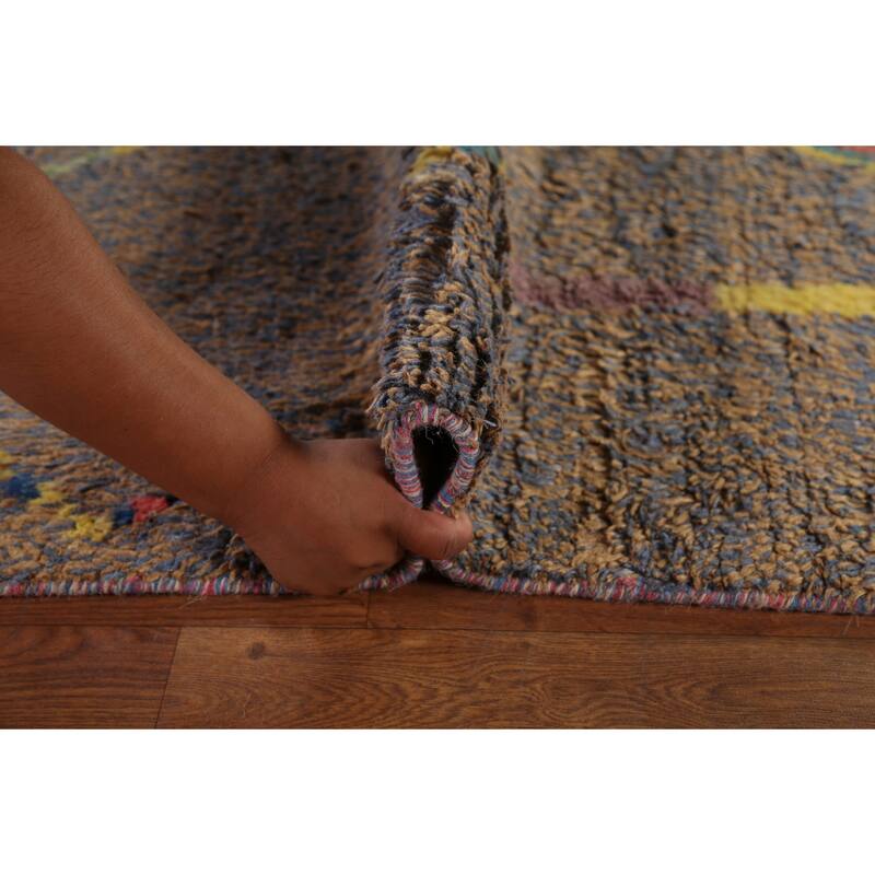 Brown & Blue Moroccan Abstract Area Rug Handmade Wool Carpet - 8'10"x 12'9"