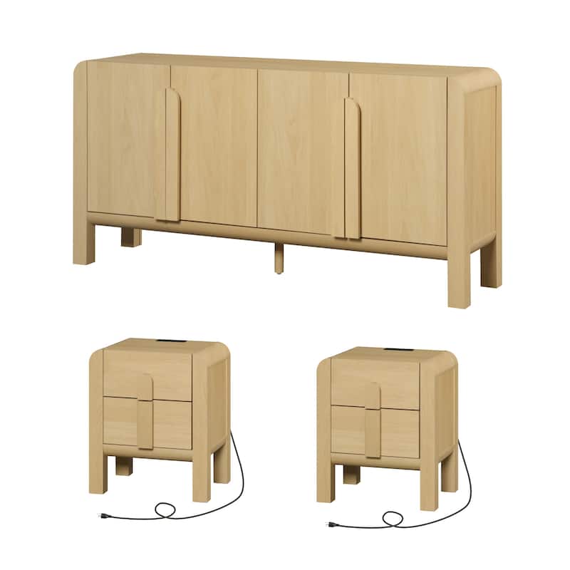 WAMPAT 3 Pcs Bedroom Set,Mid Century Dresser And Nightstand Sets For Bedroom, Night Stand Set Of 2, Modern Dresser