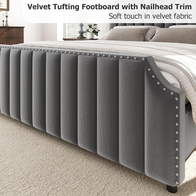 Bed Frame with 50.2" Headboard, Upholstered Platform