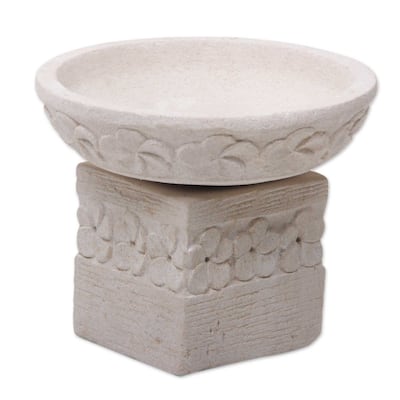 Novica Handmade Frangipani Romance Limestone Tealight Candleholder (2 Pieces)