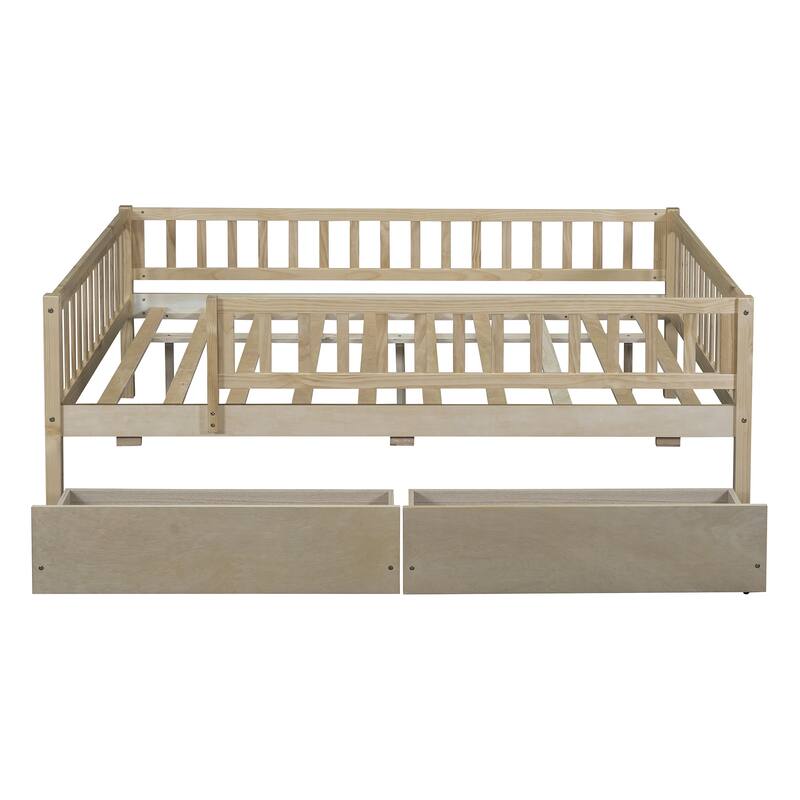 Full Size Modern Pine Daybed with Storage Drawers