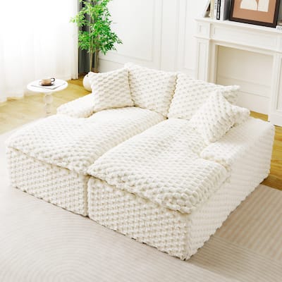 Lazy Reclining Sofa Turtle Velvet Modular Sleeper Sectional Sofa Bed with Double Chaise Lounge and Full Compressed Sponge