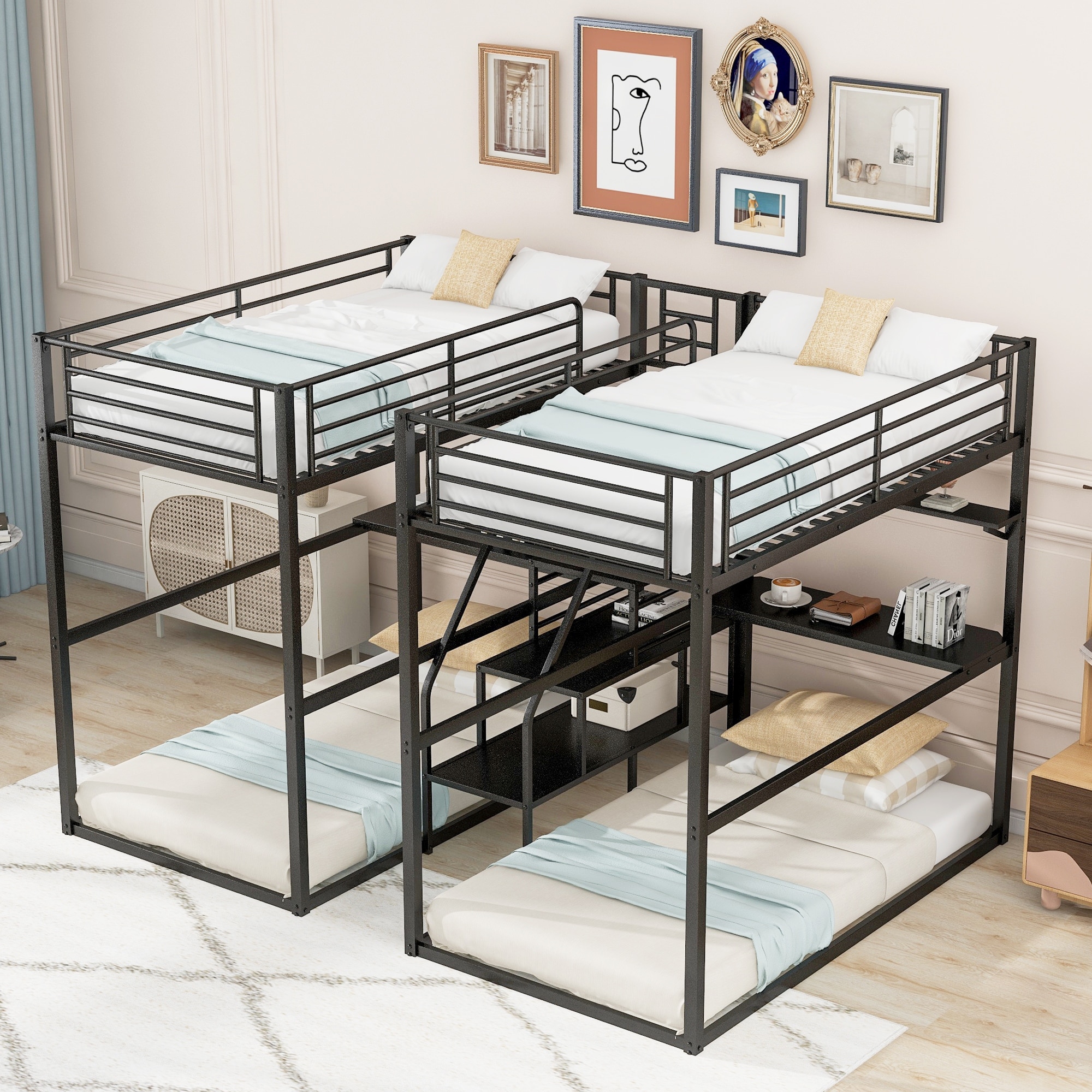 Metal bunk shop bed with storage