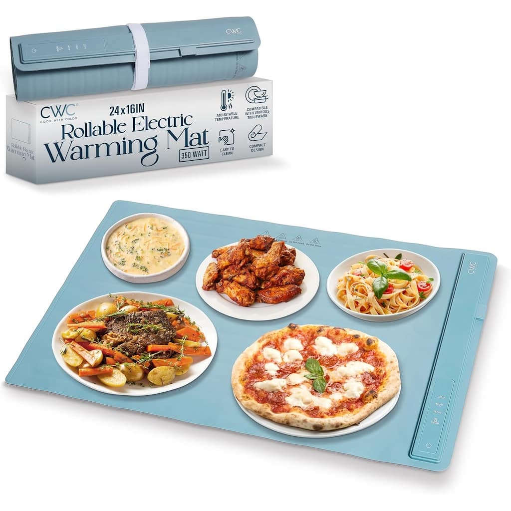 COOK WITH COLOR 350W Electric Food Warming Mat - Portable, Adjustable, Quick Heating Auto Shut-Off, Rollable Silicone Pad