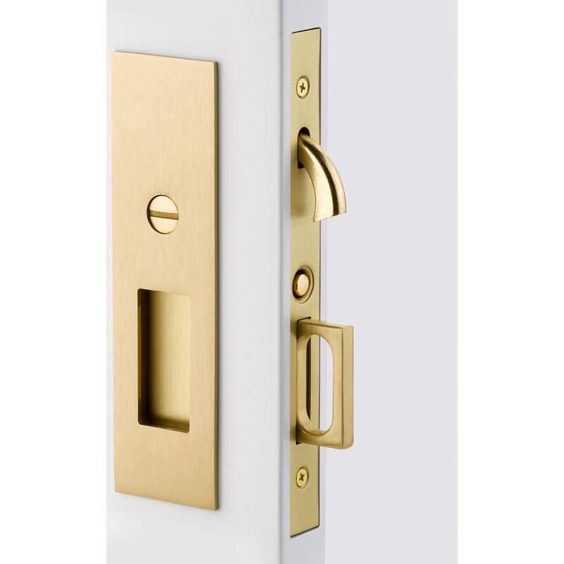 Emtek Narrow Modern Rectangular 7-1/4 Inch Privacy Mortise Pocket Door - Satin Brass