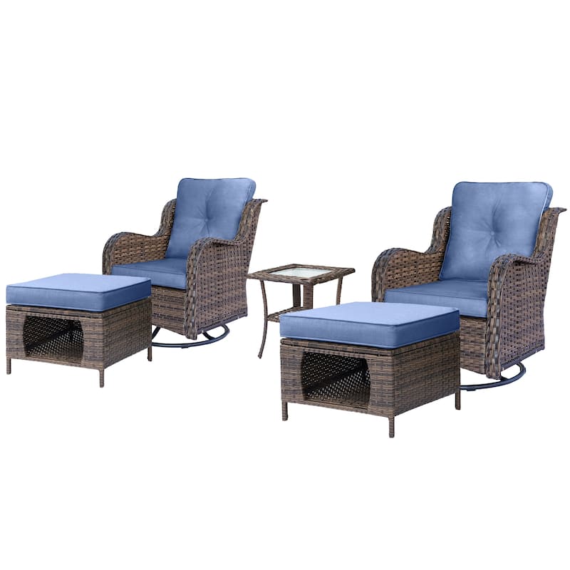 5 Piece Outdoor Wicker Patio Furniture Swivel Chair with Ottoman Set