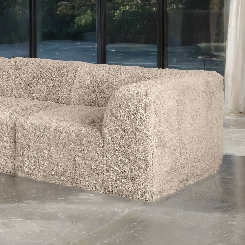 Furniture of America Ylena Modern 5-Piece Faux Fur Foam Modular Compressed Sectional Sofa with Ottoman