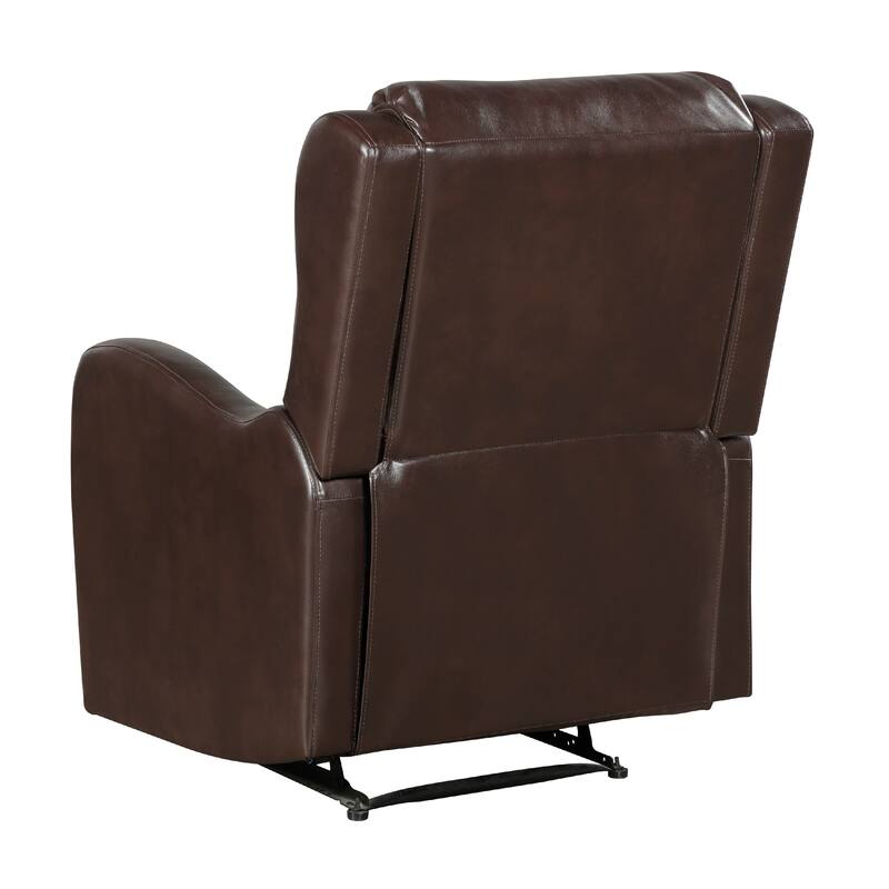 Kim Manual Recliner Chair with Tab Pull, Dark Brown Faux Leather