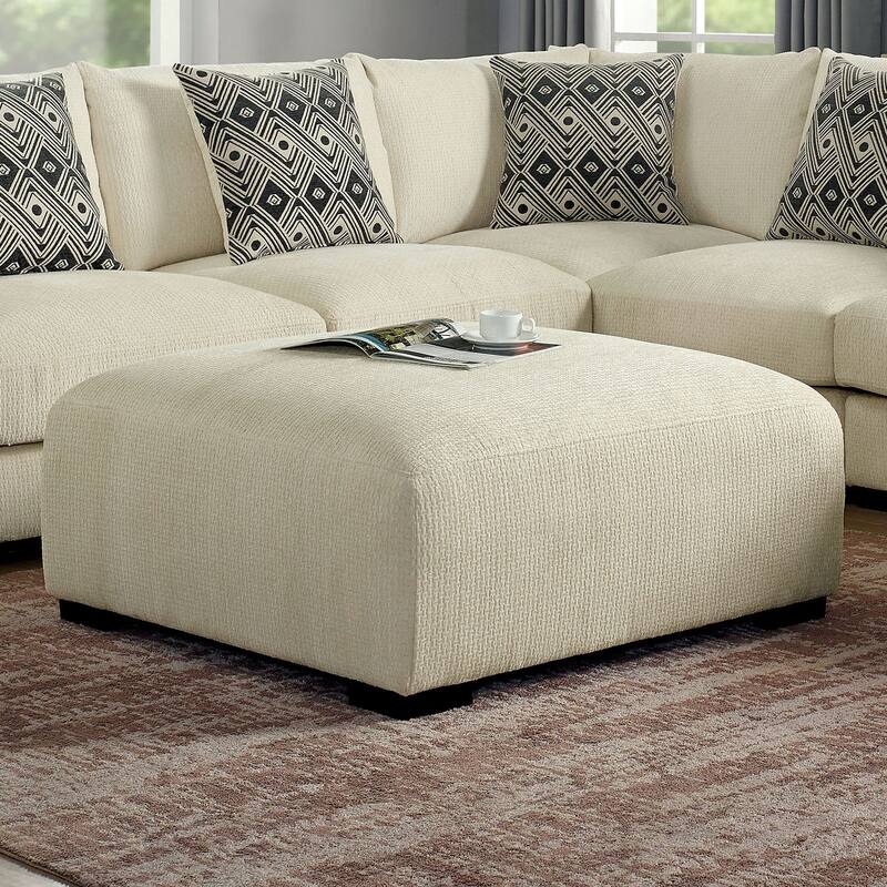 Contemporary Style Square Upholstery Ottoman Memory Foam Tapered Legs Modular Design