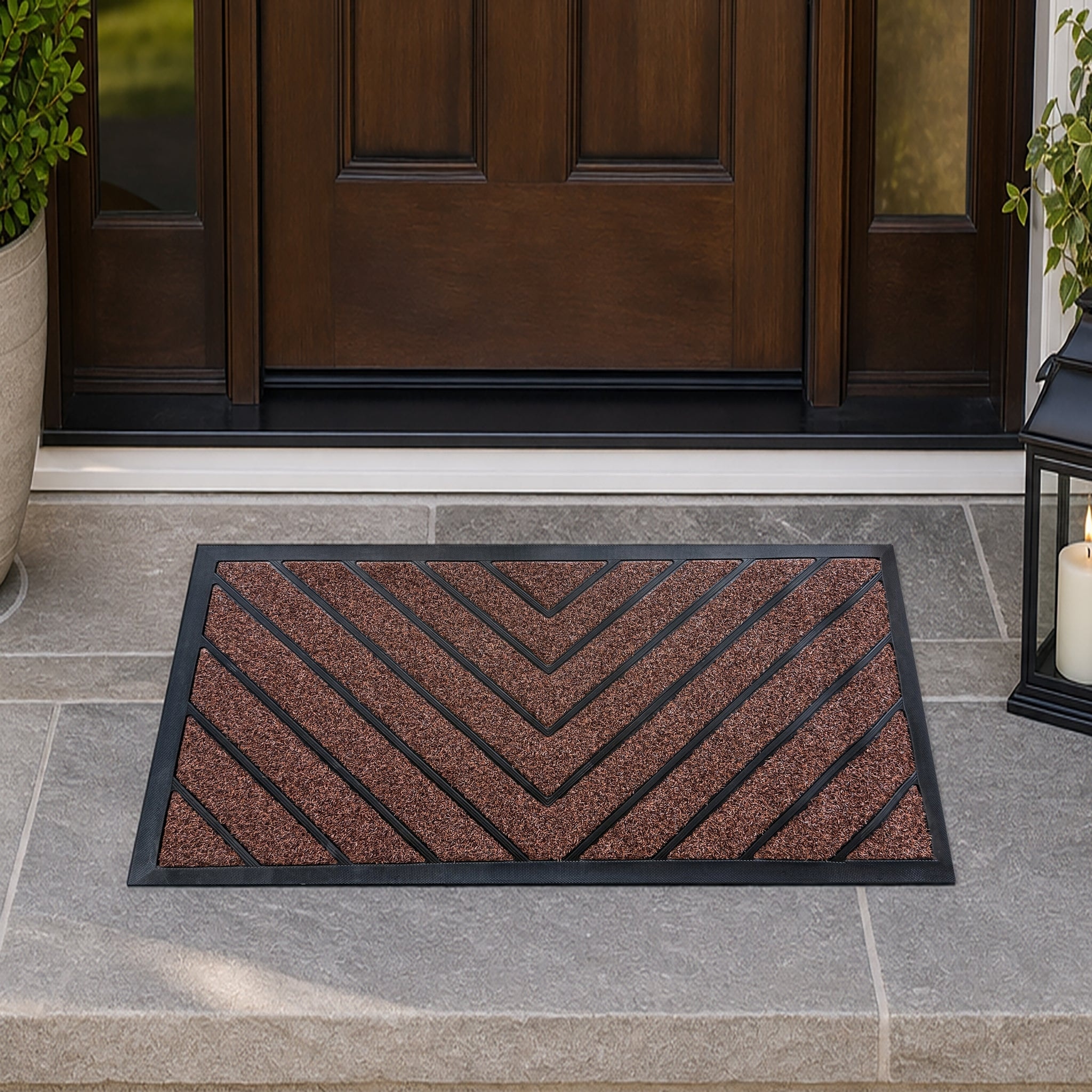 Rust Geometric All-Season Sturdy Absorbent Non-Slip Rubber Backing Multipurpose Door Mat