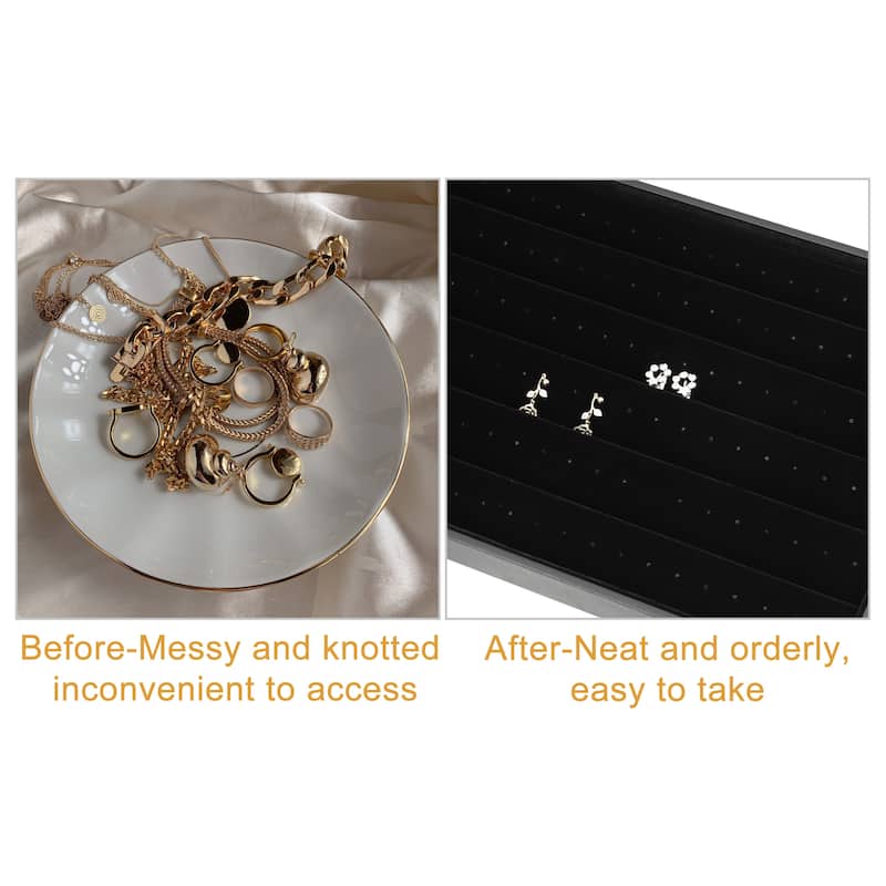 Velvet Earring Jewelry Tray Stackable Tray Showcase for Rings Earrings - Black