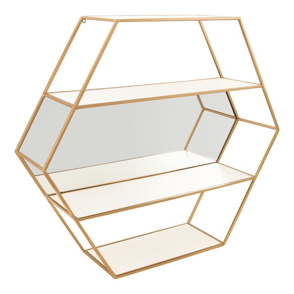 Kate and Laurel Lintz Hexagon Wall Mirror Shelves - Bed Bath