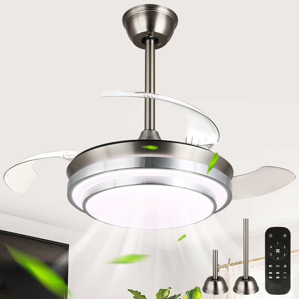 Cusp Barn 36 Inch Retractable Ceiling Fan with Lights, Modern 6 Speeds Silent DC Motor Fandelier Ceiling Fan for Bedroom