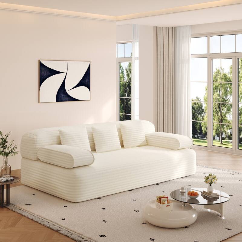 78.7-Inch Convertible Sofa Bed, 2-in-1 Frameless 3-Seater Couch with Plush Corduroy Fabric for Small Spaces