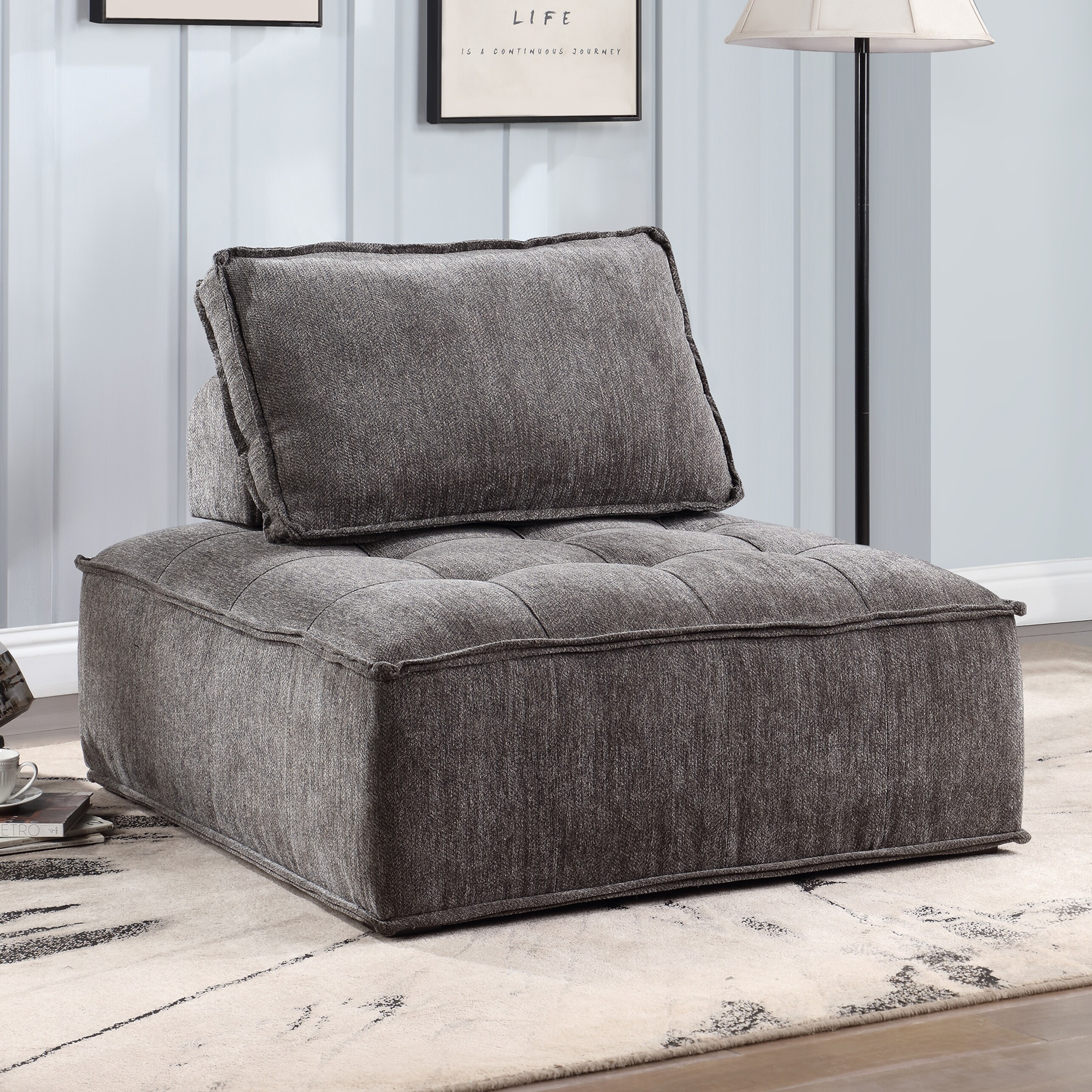 Upholstered Armless Accent Chair Oversized Lounge Lazy Sofa Chair