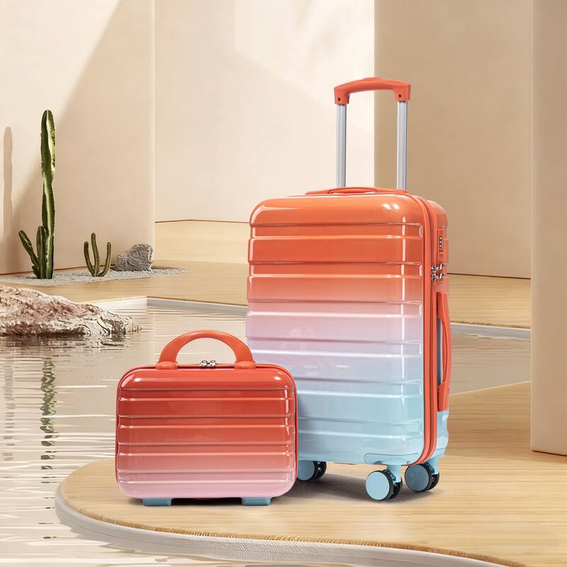 14In 20In 2 pcs in PC Spinner Wheel Luggage, Carry on Suitcase, With Gradient Color and Combination Lock