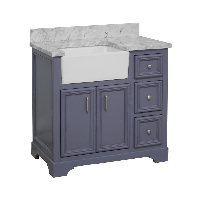KitchenBathCollection Zelda 36" Farmhouse Bathroom Vanity with Carrara Marble Top