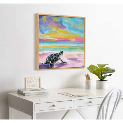 Kate and Laurel Sylvie Turtle Framed Canvas by Rachel Christopoulos