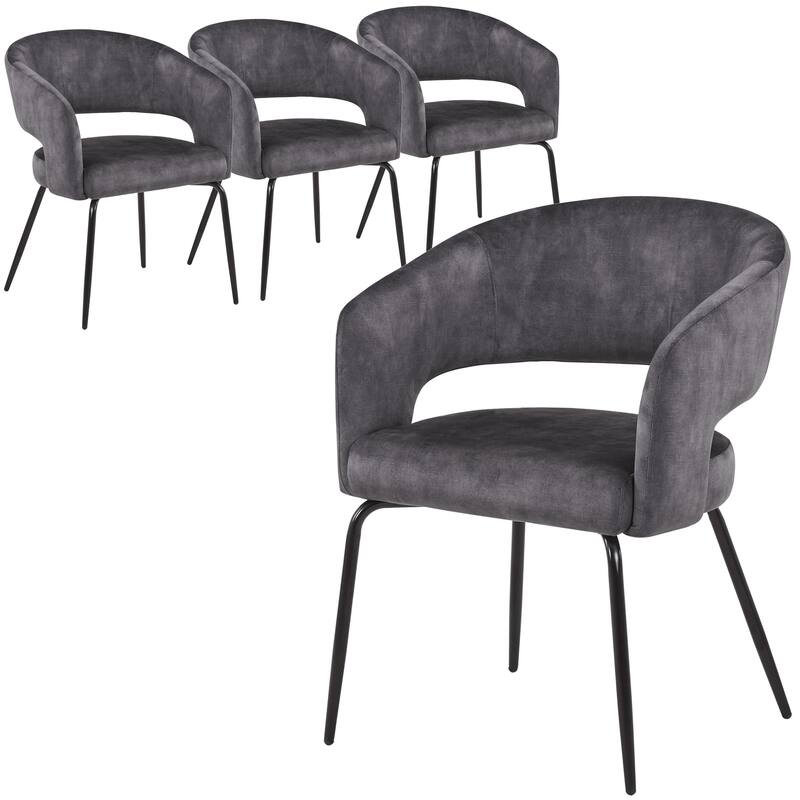 Open Back Dining Chair Upholstered in Leather or Velvet with Iron Legs Set of 4 - Charcoal Velvet