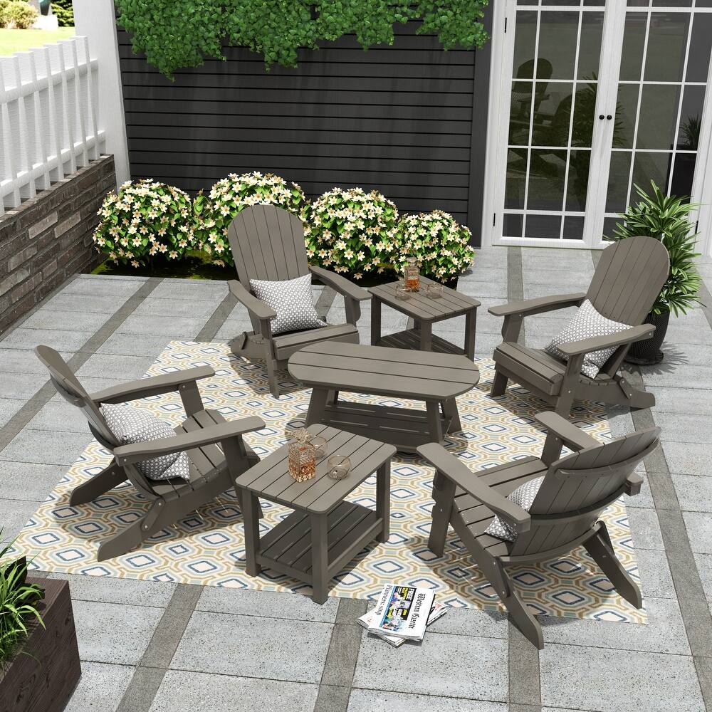 Vineyard HIPS Outdoor Folding Eco-Friendly All Weather Seashell Adirondack Chairs (7-Piece Conversation Set)