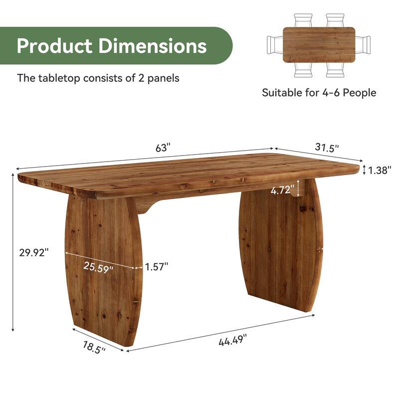 63-Inch Solid Wood Dining Table with Sturdy Legs