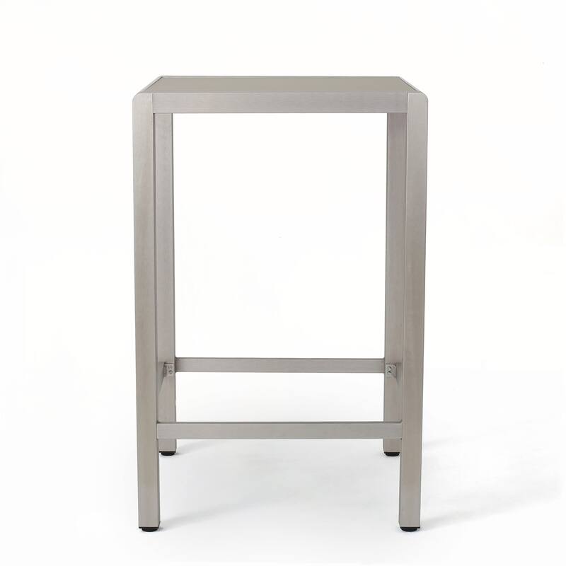43" Outdoor Aluminum Frame Bar Table with Glass Table Top, Grey Finish