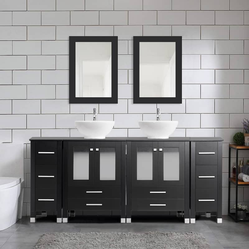 72" Bathroom Vanity Set with Vessel Sink Side Cabinet Combo