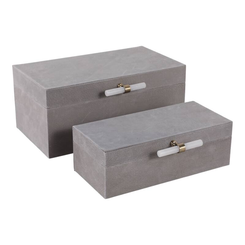 Wood Decorative Boxes with Lid Stone Handle (Set of 2) - 5/6" Gray - 14" x 9.25" x 6.5"