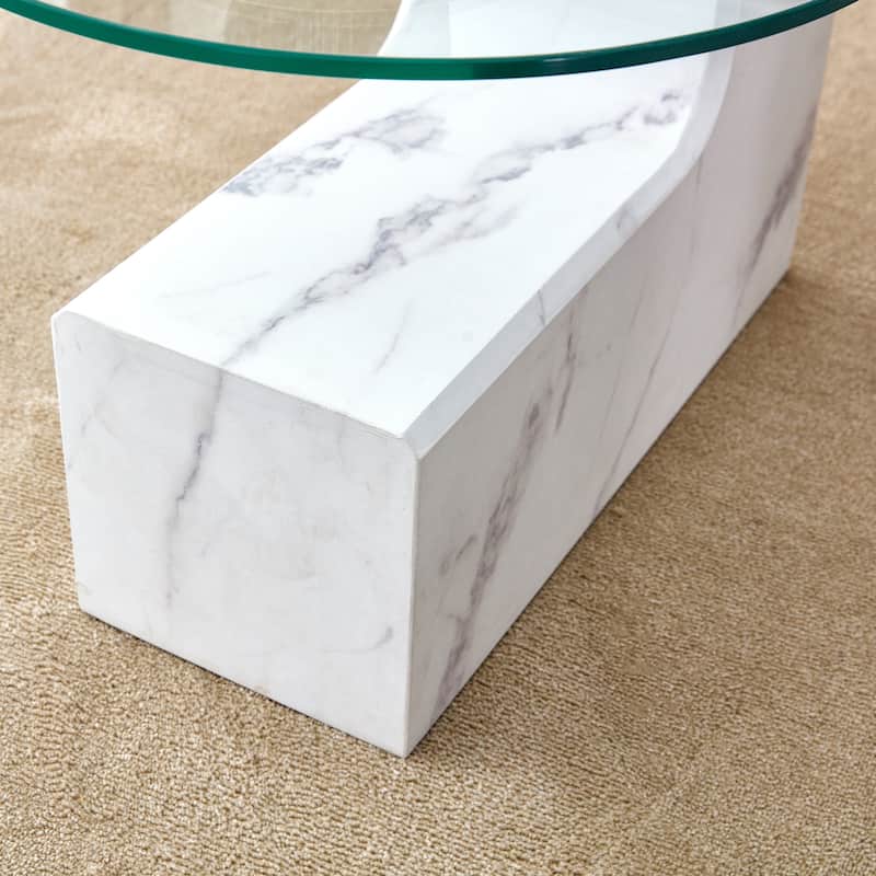 Double-Layer Round Coffee Table, Transparent Glass Top with L-Shaped Legs, Detachable Design Modern Center Table