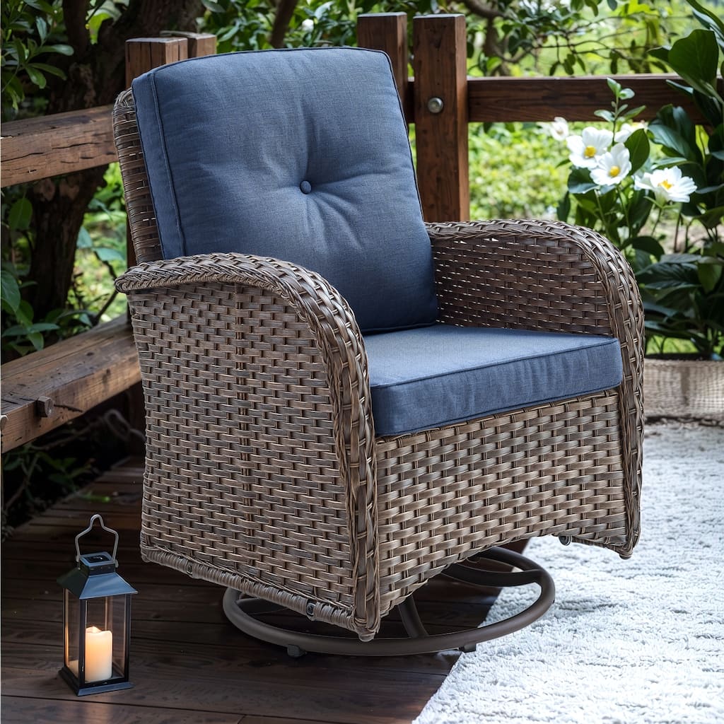 Outside Patio Swivel Chairs Brown - Blue