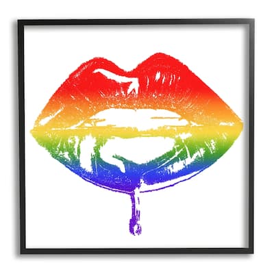 Stupell Rainbow Puckered Lips Retro Cosmetic Drip Kiss Framed Wall Art