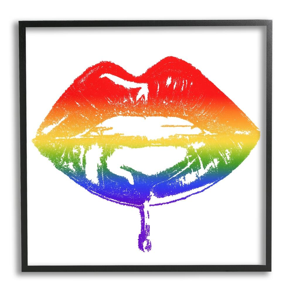 Stupell Rainbow Puckered Lips Retro Cosmetic Drip Kiss Framed Wall Art