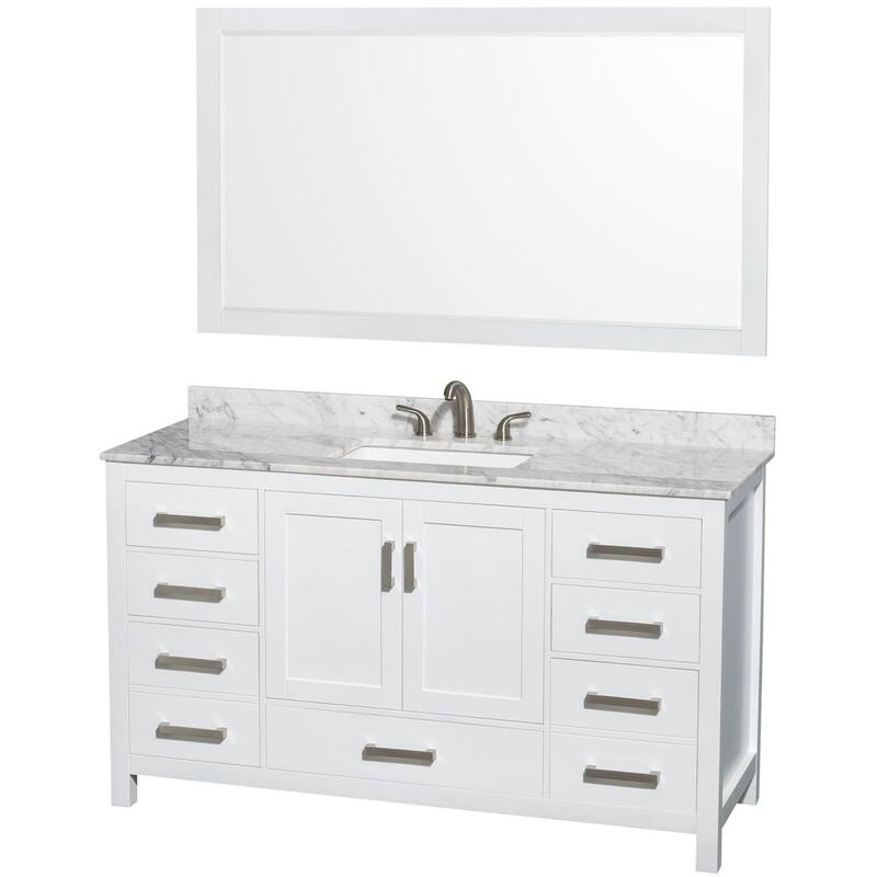Wyndham Collection WCS141460SCMUS3M58 Sheffield 60" Free Standing - White / White Carrara Marble Top / Brushed Chrome - Painted