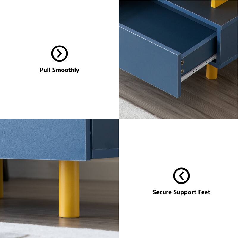 GDF Studio - Avalon Modern Two-Drawer Nightstand with Artistic Color Panels and Customizable Shelf Design