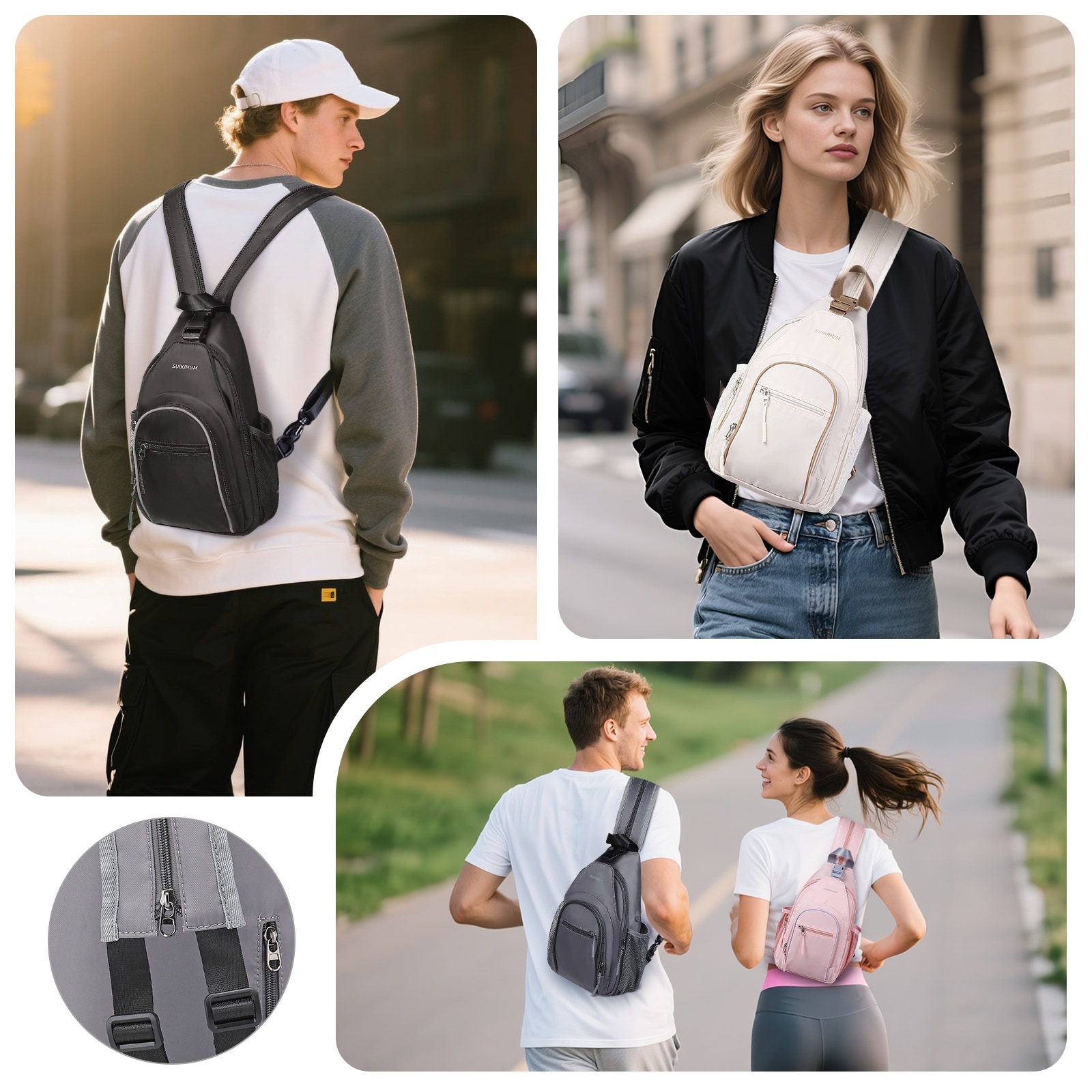 Crossbody Sling Bag with Water Bottle Holder, Convertible Small Backpack Anti Theft Daypack