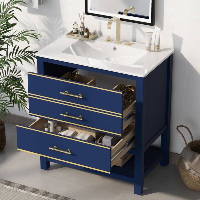 Bathroom Vanity with Sink, Vanity Set with 2 Drawers, Bathroom Storage Cabinet with Open Shelf and 2 Soft Closing Doors