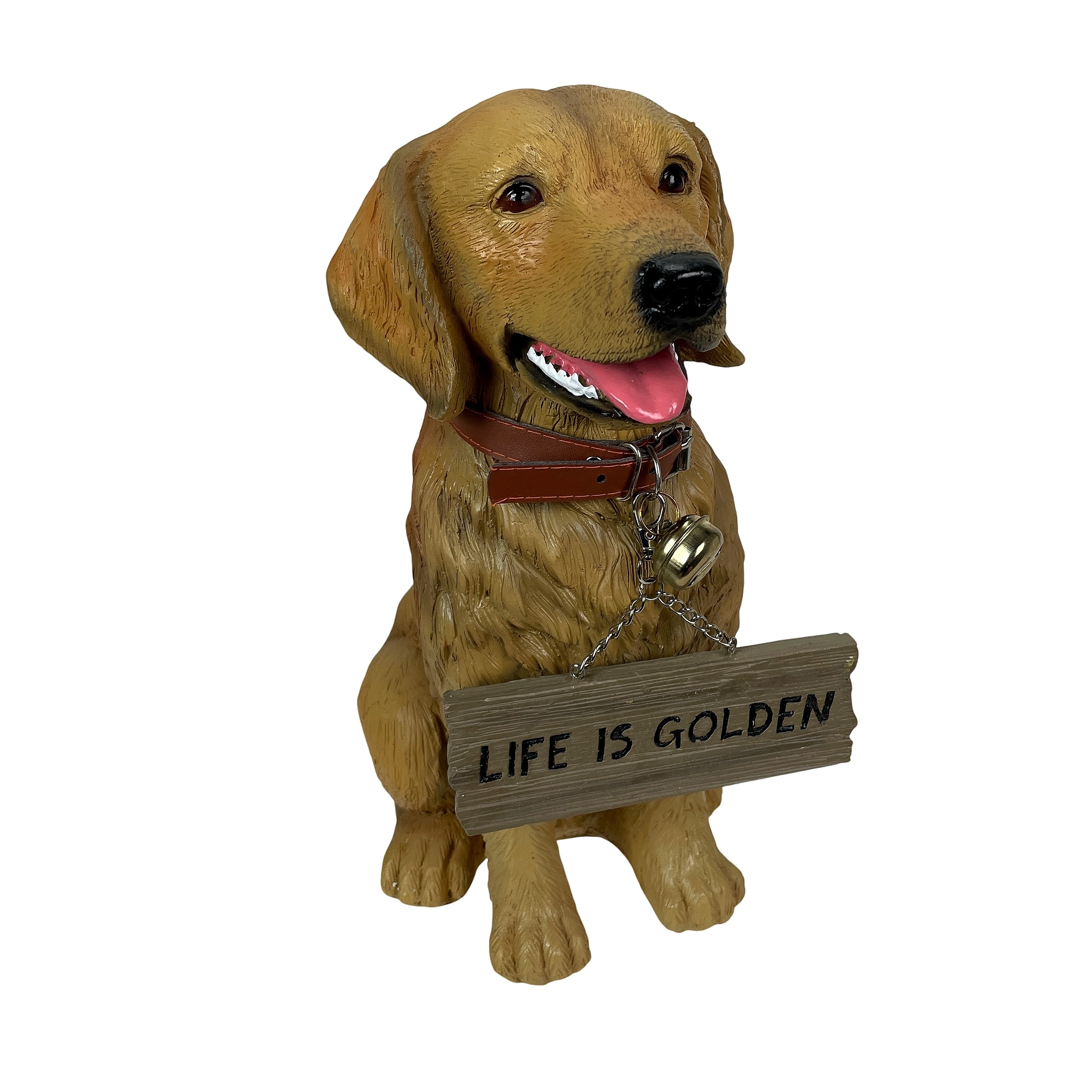 12.75 Inch Tall Golden Retriever Dog Statue With Reversible Sign - 12.75 X 11.75 X 6.75 inches