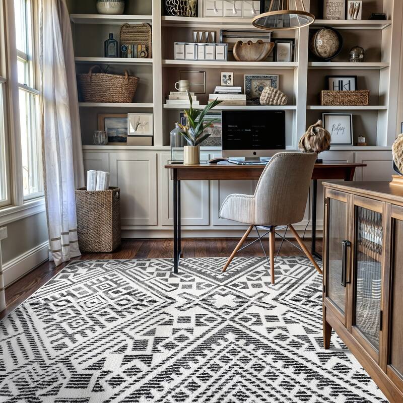 Black Ivory Tribal Pattern Stylish and Durable Area Rug