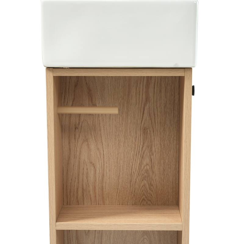 Bathroom Vanity with Sink, Freestanding Wood Bathroom Organzier, Bathroom Cabinet with Two-Tier Shelf & Toilet Paper Holder