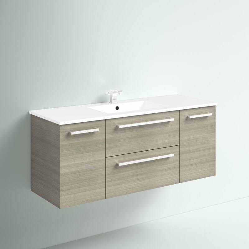 Silhouette Collection 48" Wall Mount Single Sink Bathroom Vanity Cabinet with Doors and Drawers